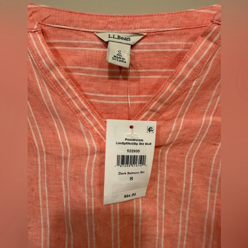 L.L. Bean Women's Premium Washable Linen Shirt, Splitneck Stripe - Picture 4 of 6